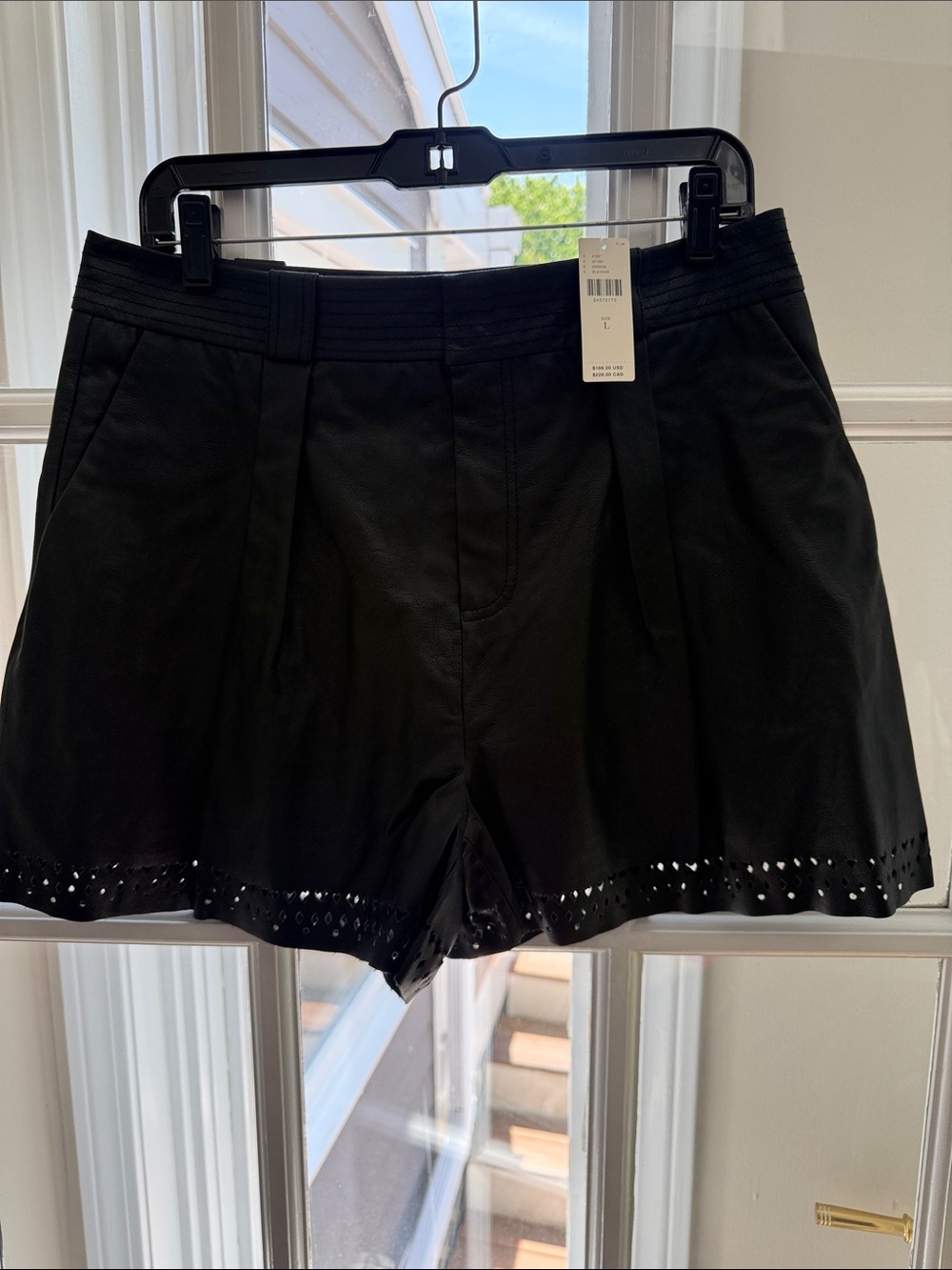 Scotch & Soda Black Laser-Cut Hem faux leather Shorts size L